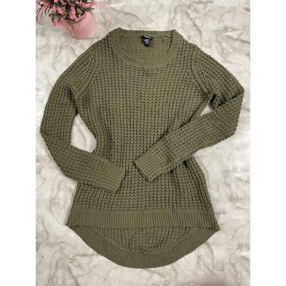 VINTAGE RARE 90S RUE 21 WOMEN'S CABLE KNIT GREEN SWEATER LONG PULLOVER L - Picture 1 of 5